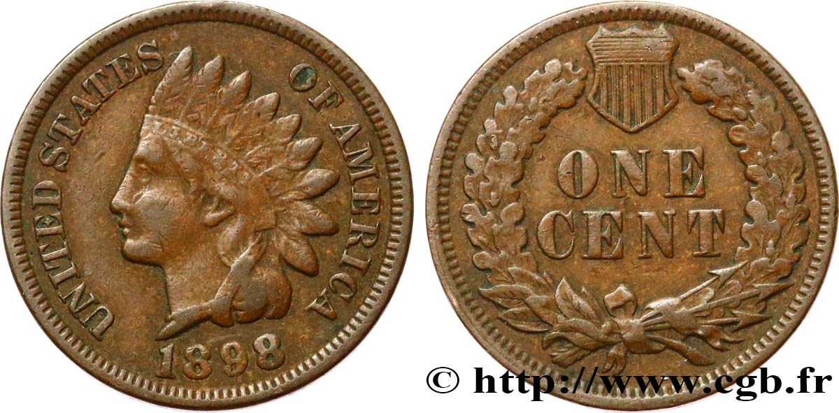ÉTATS-UNIS D AMÉRIQUE 1 Cent tête d’indien, 3e type 1898 Philadelphie TTB 