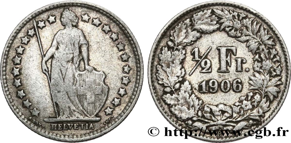 SVIZZERA  1/2 Franc Helvetia 1906 Berne q.BB 