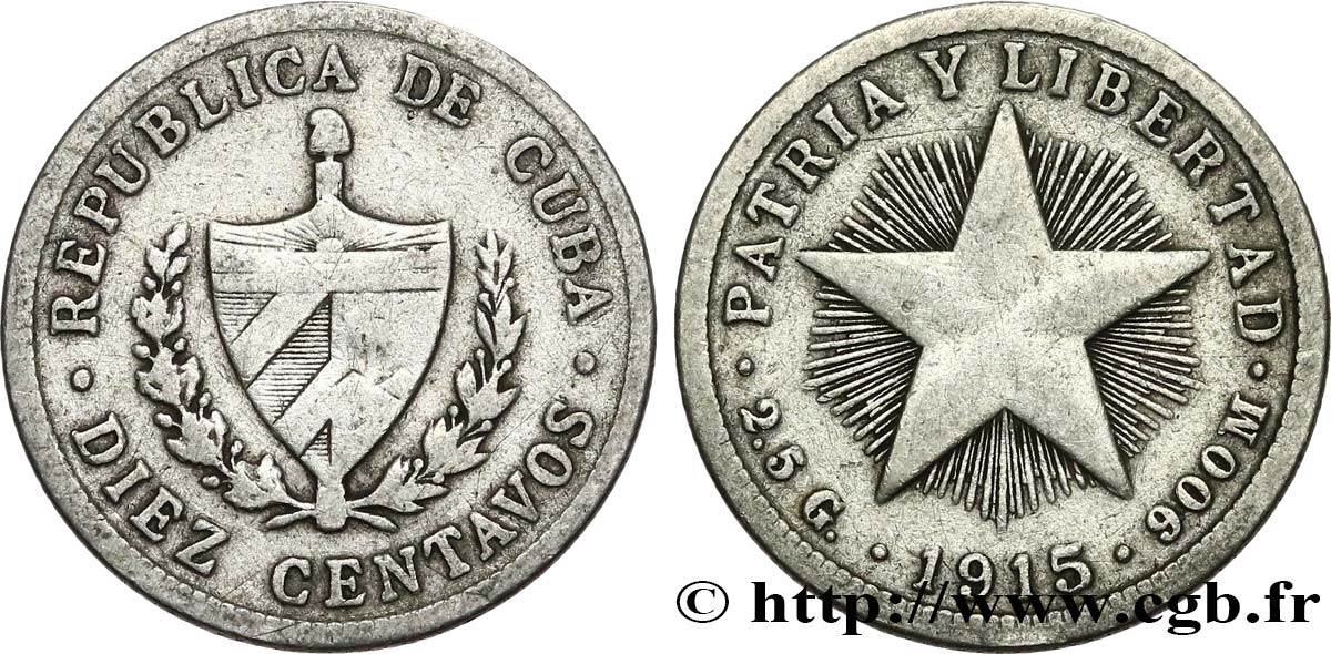 CUBA 10 Centavos emblème 1915  TB+ 