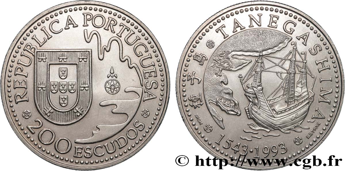 PORTUGAL 200 Escudos débarquement des Portugais au Japon en 1493 à Tanegashima 1993  MS 