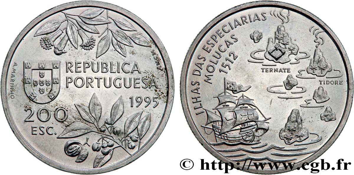 PORTUGAL 200 Escudos découverte des îles Moluques 1995  MS 