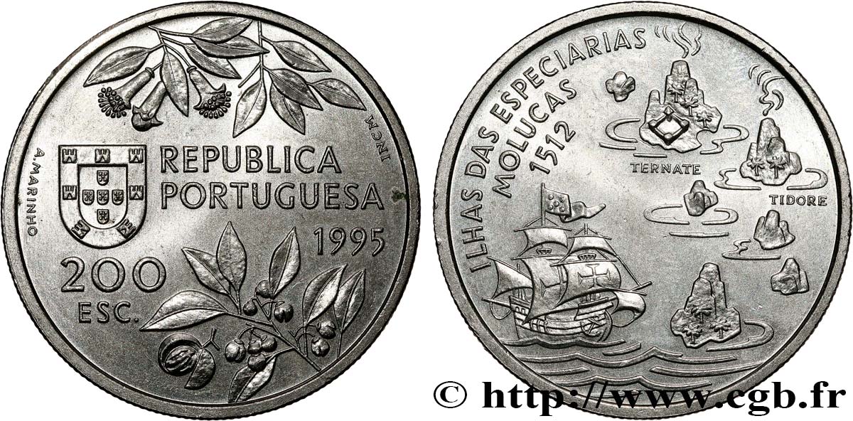 PORTUGAL 200 Escudos découverte des îles Moluques 1995  SPL 