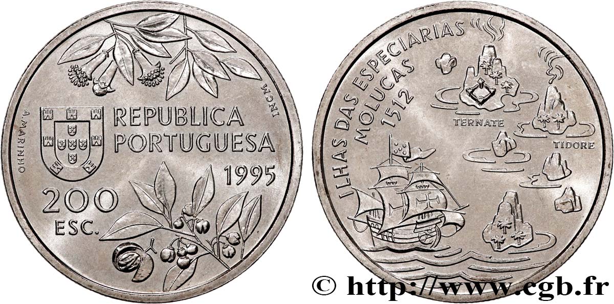 PORTUGAL 200 Escudos découverte des îles Moluques 1995  SPL 