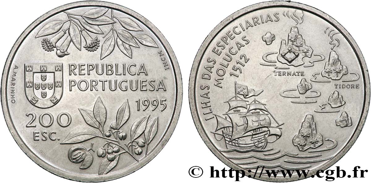 PORTUGAL 200 Escudos découverte des îles Moluques 1995  SPL 