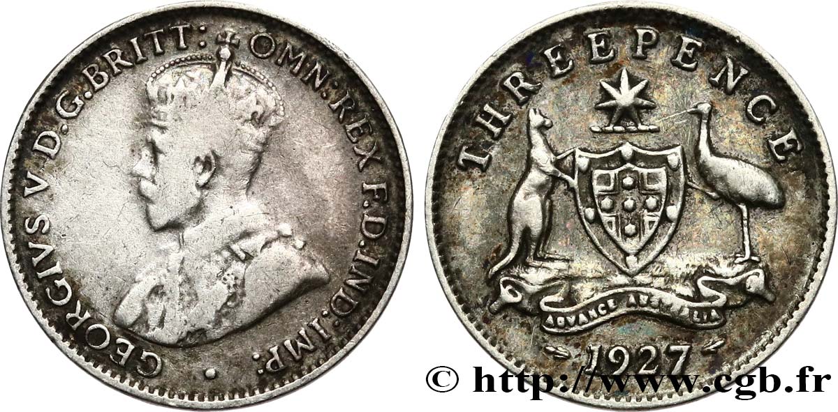 AUSTRALIE 3 Pence Georges V 1927  TB+/TTB 