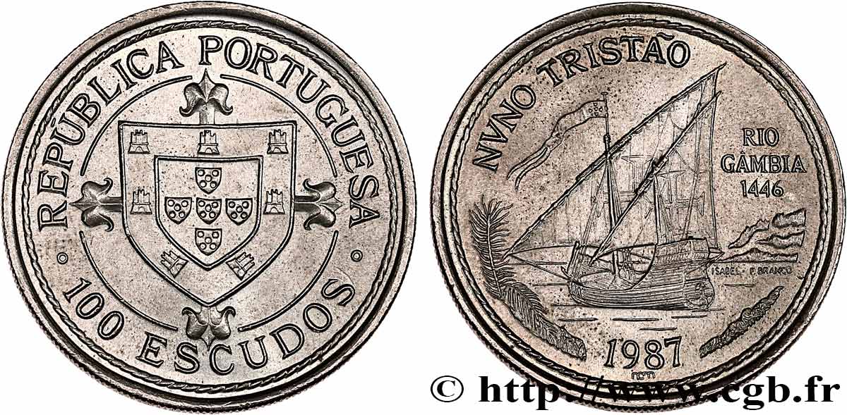 PORTUGAL 100 Escudos Découverte du fleuve Gambie en 1446 par Nuno Tristao 1987  SPL 