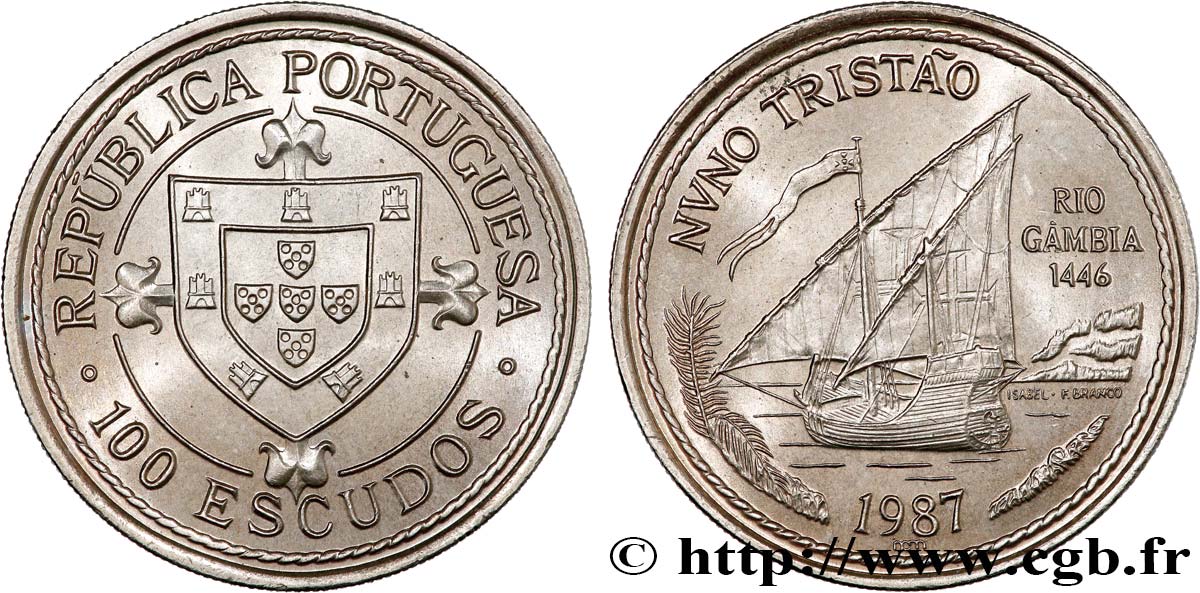 PORTUGAL 100 Escudos Découverte du fleuve Gambie en 1446 par Nuno Tristao 1987  SPL 