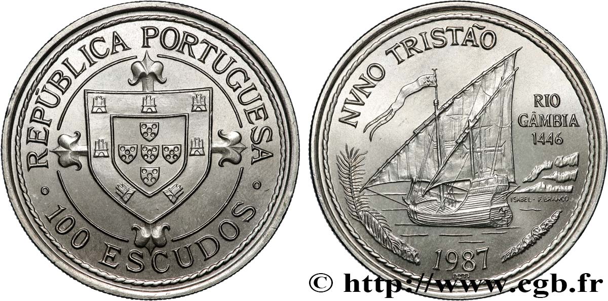 PORTUGAL 100 Escudos Découverte du fleuve Gambie en 1446 par Nuno Tristao 1987  MS 