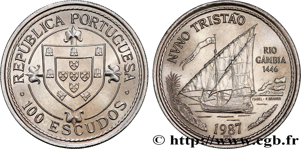 PORTUGAL 100 Escudos Découverte du fleuve Gambie en 1446 par Nuno Tristao 1987  MS 