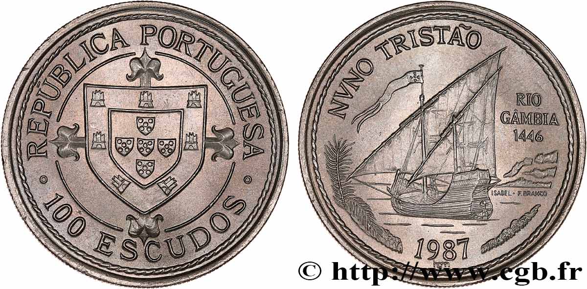 PORTUGAL 100 Escudos Découverte du fleuve Gambie en 1446 par Nuno Tristao 1987  fST 