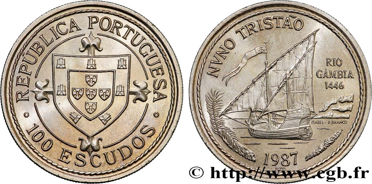 PORTUGAL 100 Escudos Découverte du fleuve Gambie en 1446 par Nuno Tristao 1987  SC 