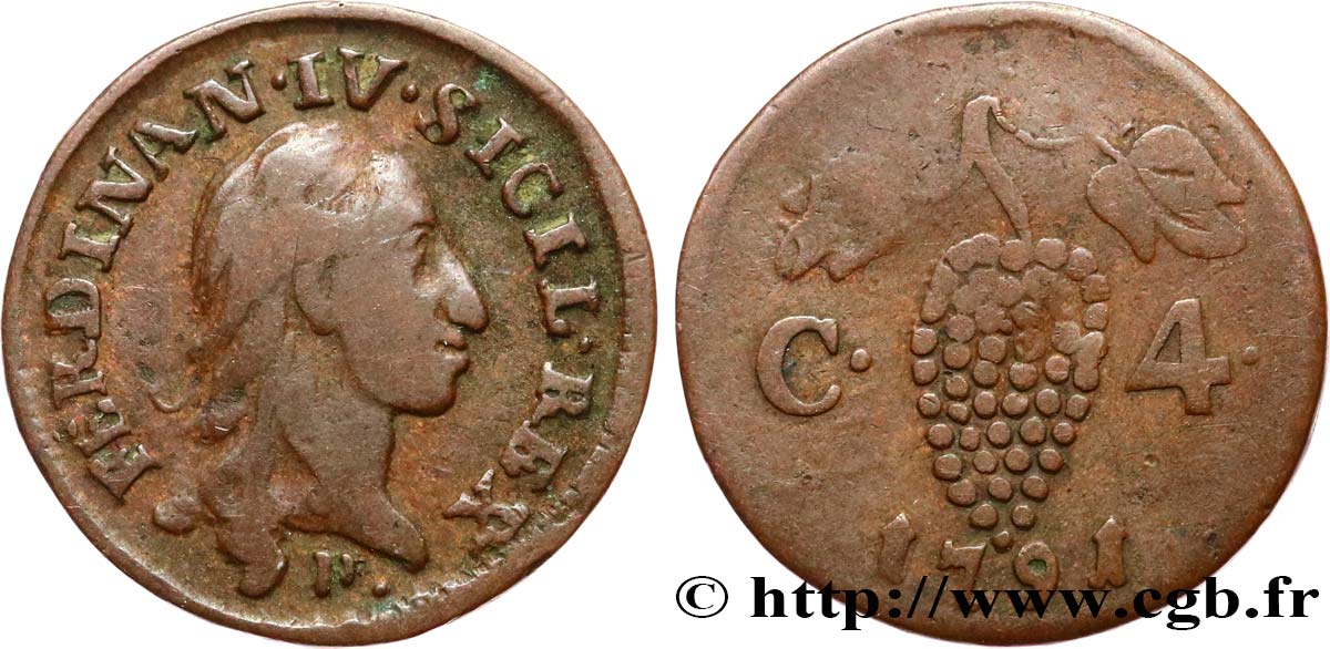 ITALY - KINGDOM OF NAPLES 4 Cavalli Ferdinand IV 1791 Naples VF 