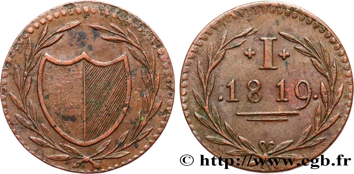 GERMANY - FRANKFURT FREE CITY 1 Pfennig 1819  XF 