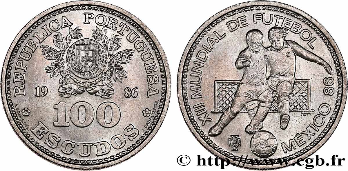 PORTUGAL 100 Escudos XIIIe Mondial de Football 1986 Lisbonne PL 