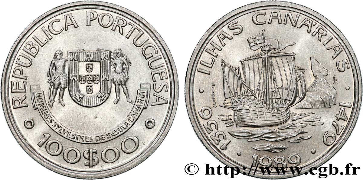 PORTOGALLO 100 Escudos Découvertes Portugaises de Madère 1420 et Porto Santo 1419 1989  SPL 