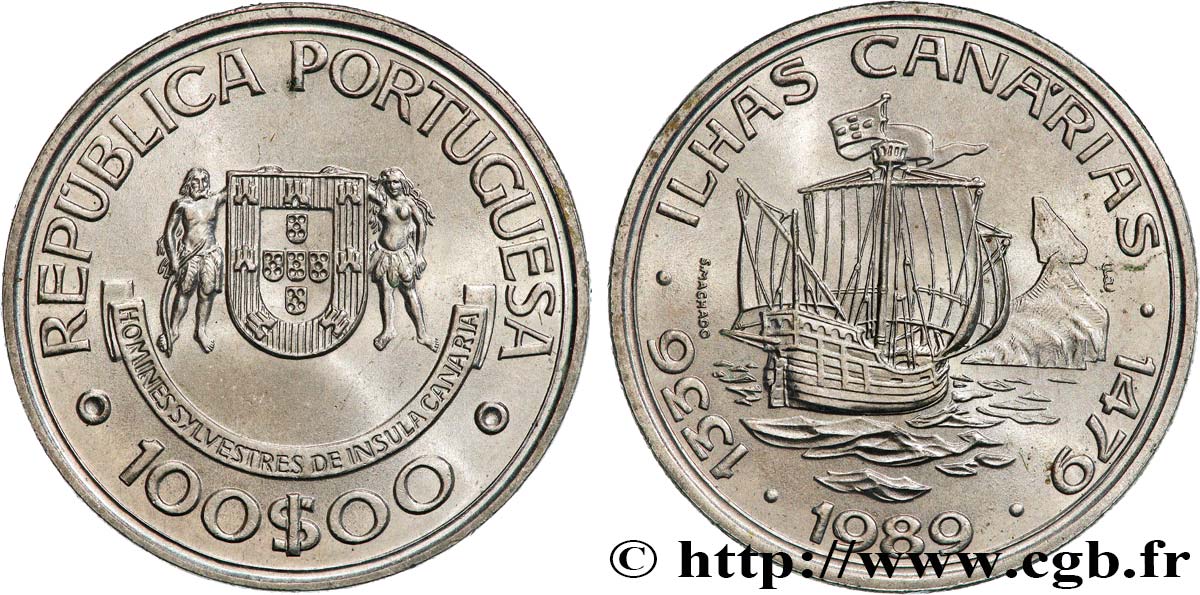 PORTUGAL 100 Escudos découverte des îles Canaries 1989  AU 