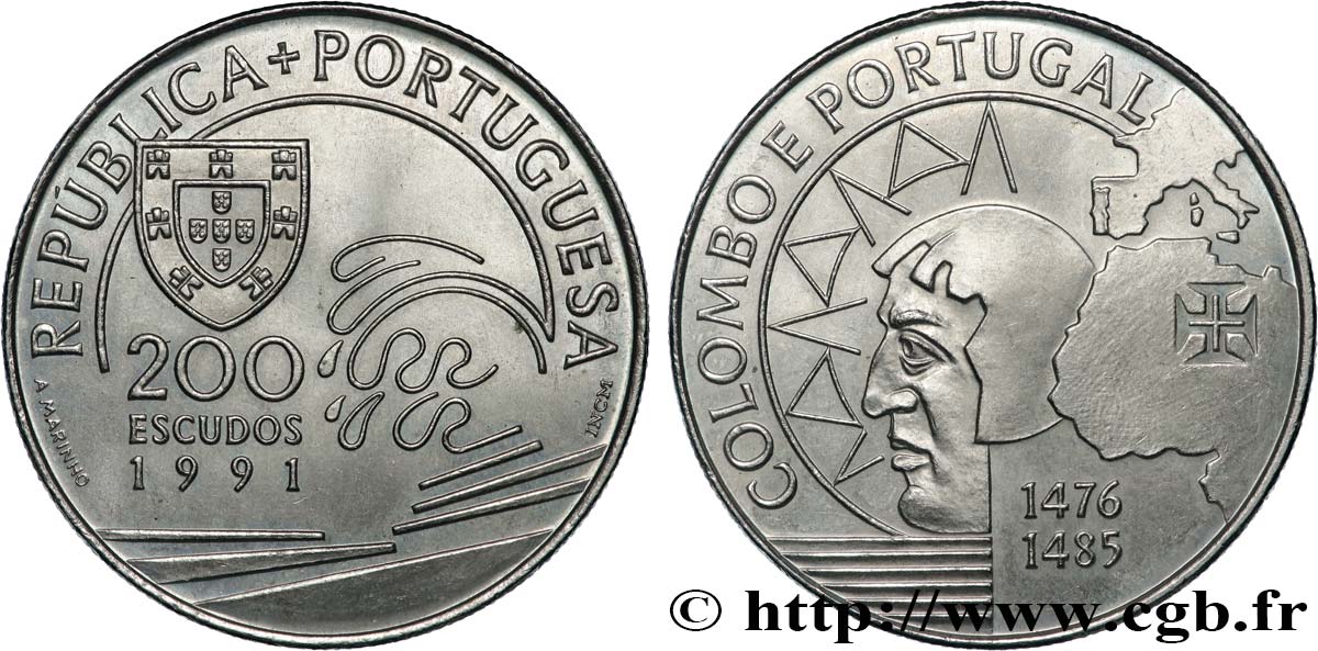 PORTUGAL 200 Escudos Christophe Colomb 1991  SPL 
