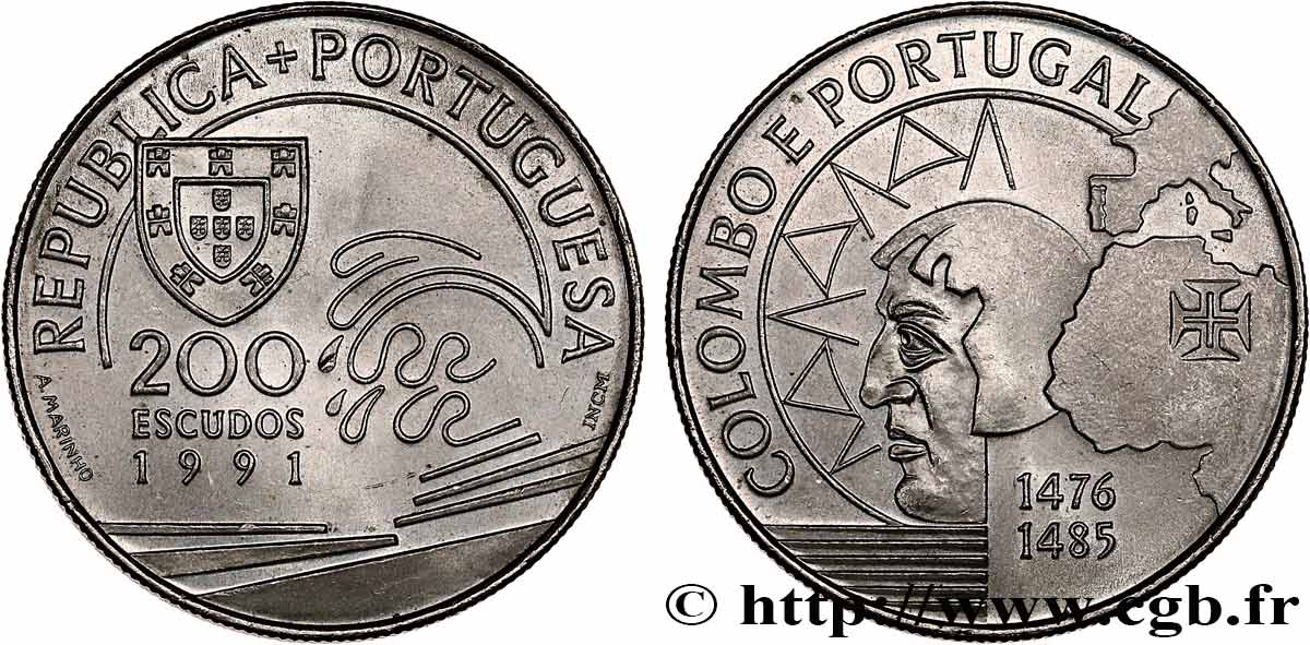 PORTUGAL 200 Escudos Christophe Colomb 1991  SC 