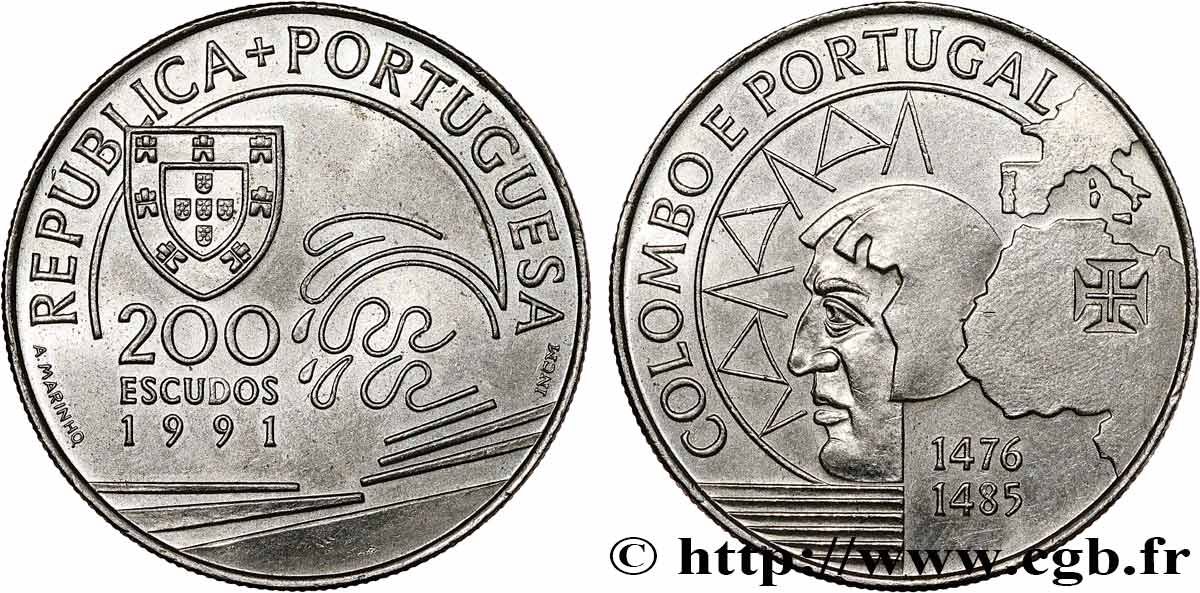 PORTUGAL 200 Escudos Christophe Colomb 1991  SPL 