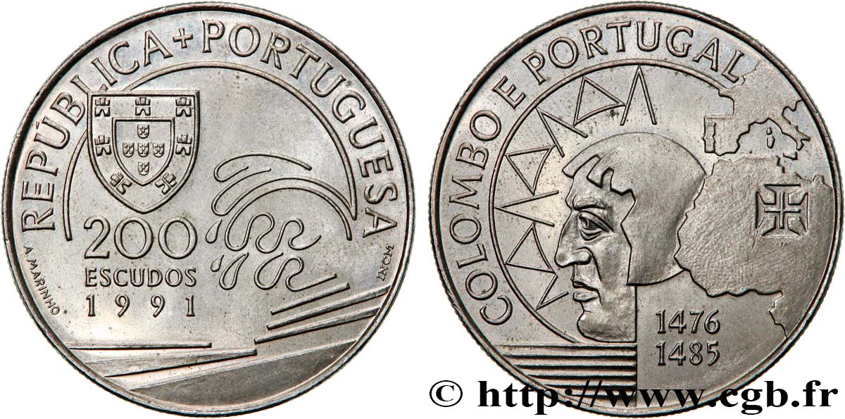 PORTUGAL 200 Escudos Christophe Colomb 1991  fST 