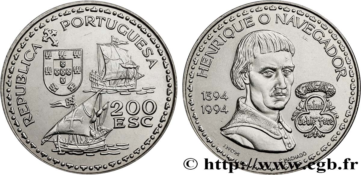 PORTOGALLO 200 Escudos 600e anniversaire de la naissance de Henri le navigateur 1994  MS 