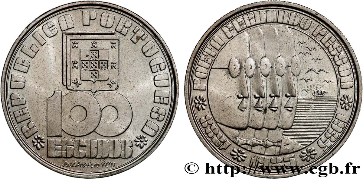 PORTUGAL 100 Escudos 50e anniversaire de la mort de Fernando Pessoa 1985  SUP 