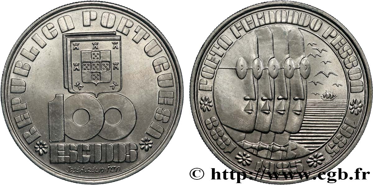 PORTUGAL 100 Escudos 50e anniversaire de la mort de Fernando Pessoa 1985  SUP 