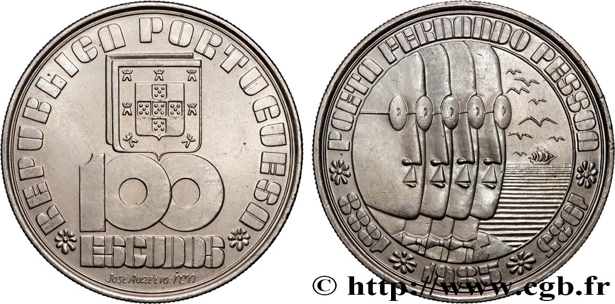 PORTUGAL 100 Escudos 50e anniversaire de la mort de Fernando Pessoa 1985  SUP 