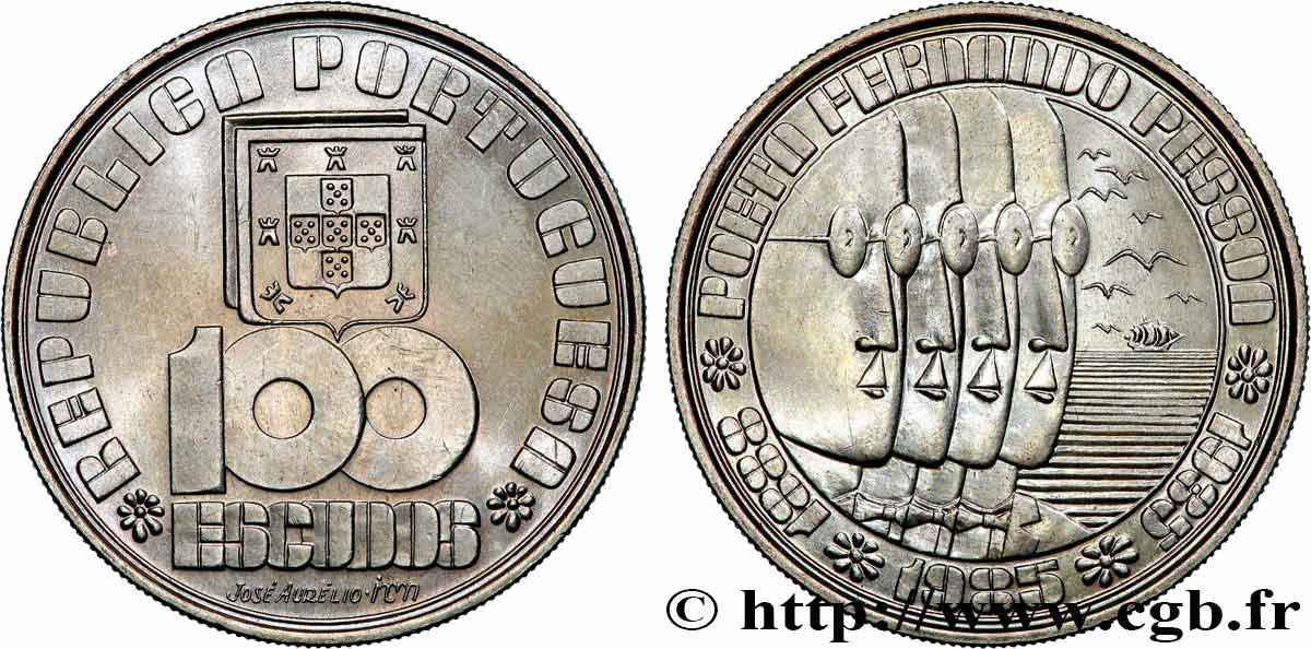 PORTUGAL 100 Escudos 50e anniversaire de la mort de Fernando Pessoa 1985  SUP 