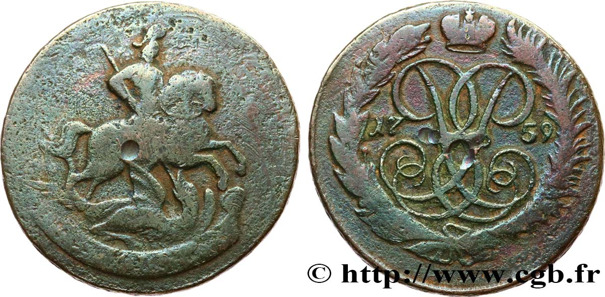 RUSSIA - ELISABETH 2 Kopecks 1759  VF 