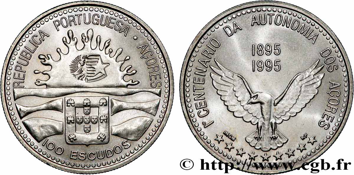 AÇORES 100 Escudos Centenaire de l’autonomie des Açores 1995  SPL 