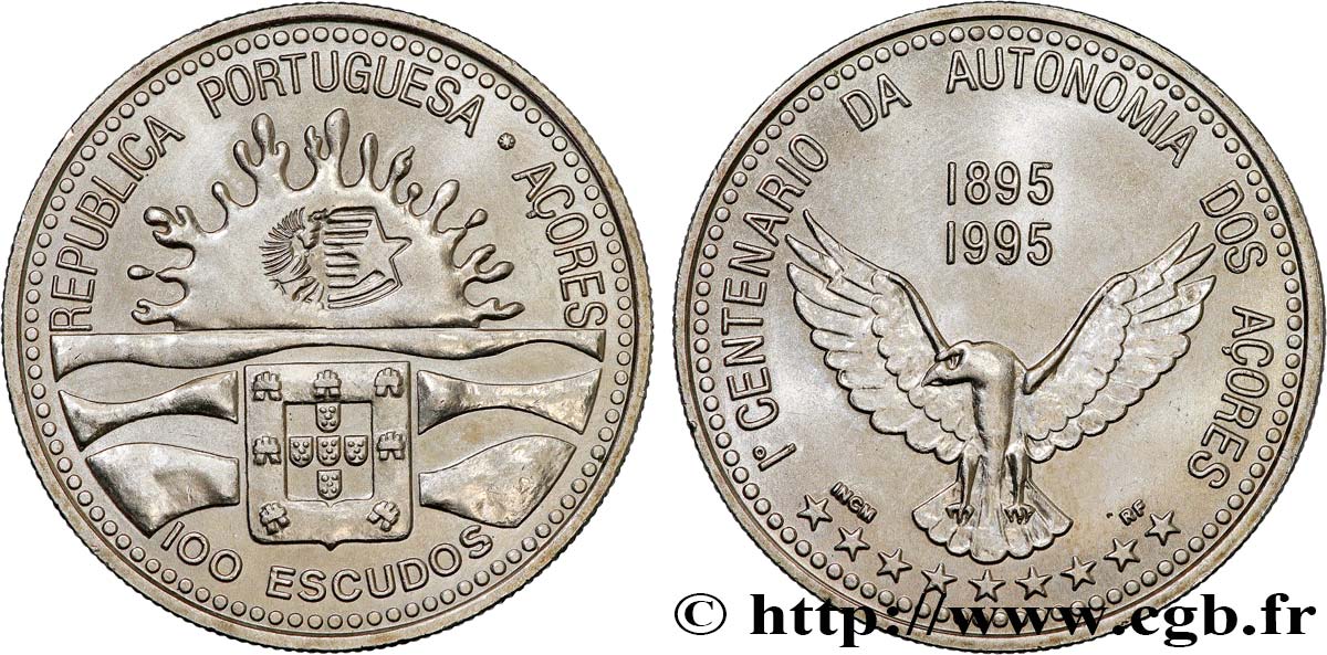 AÇORES 100 Escudos Centenaire de l’autonomie des Açores 1995  SPL 