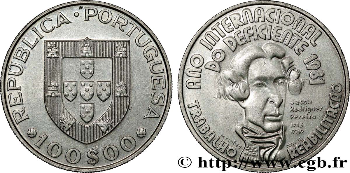 PORTOGALLO 100 Escudos année internationale des handicapés 1981  SPL 