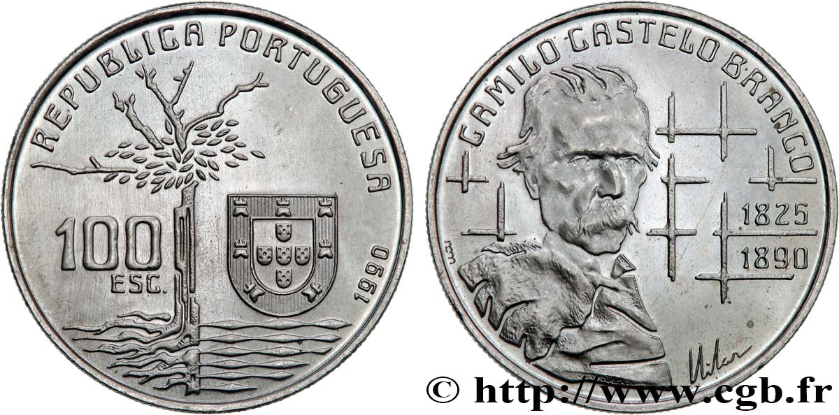 PORTUGAL 100 Escudos centenaire de la mort de l’écrivain Camilo Castelo Branco 1990  MS 