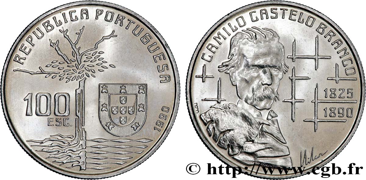 PORTUGAL 100 Escudos centenaire de la mort de l’écrivain Camilo Castelo Branco 1990  SC 