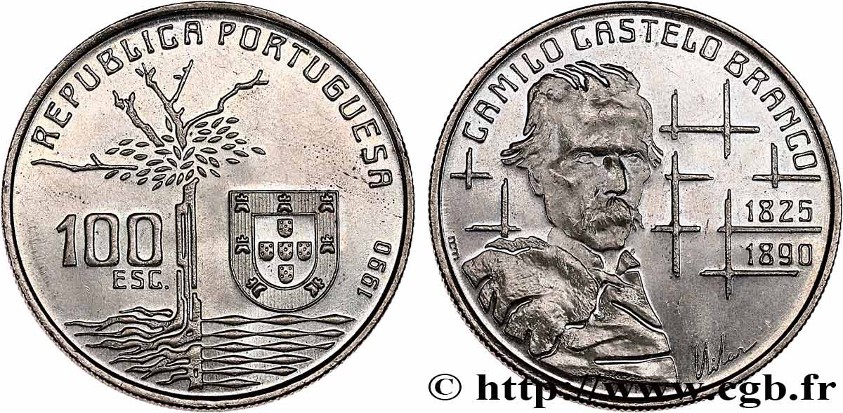 PORTUGAL 100 Escudos centenaire de la mort de l’écrivain Camilo Castelo Branco 1990  SPL 