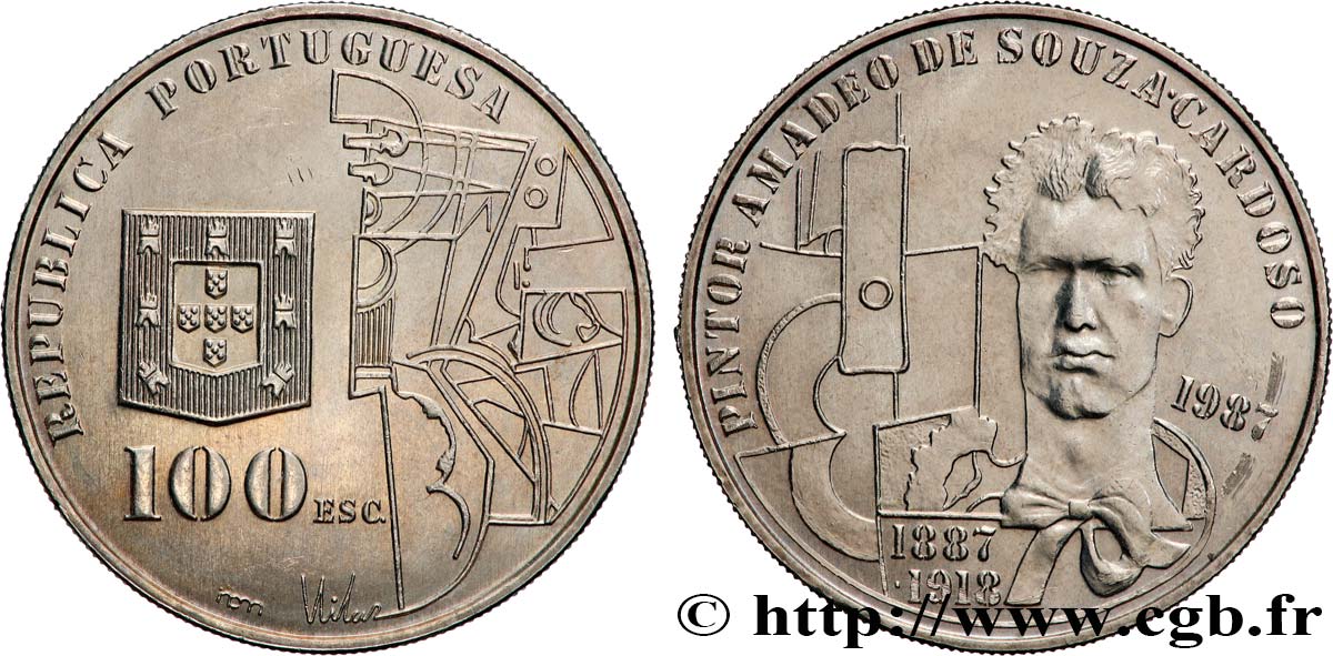 PORTUGAL 100 Escudos 100e anniversaire de la naissance du peintre Amadeo de Souza Cardoso 1987 Lisbonne SUP 
