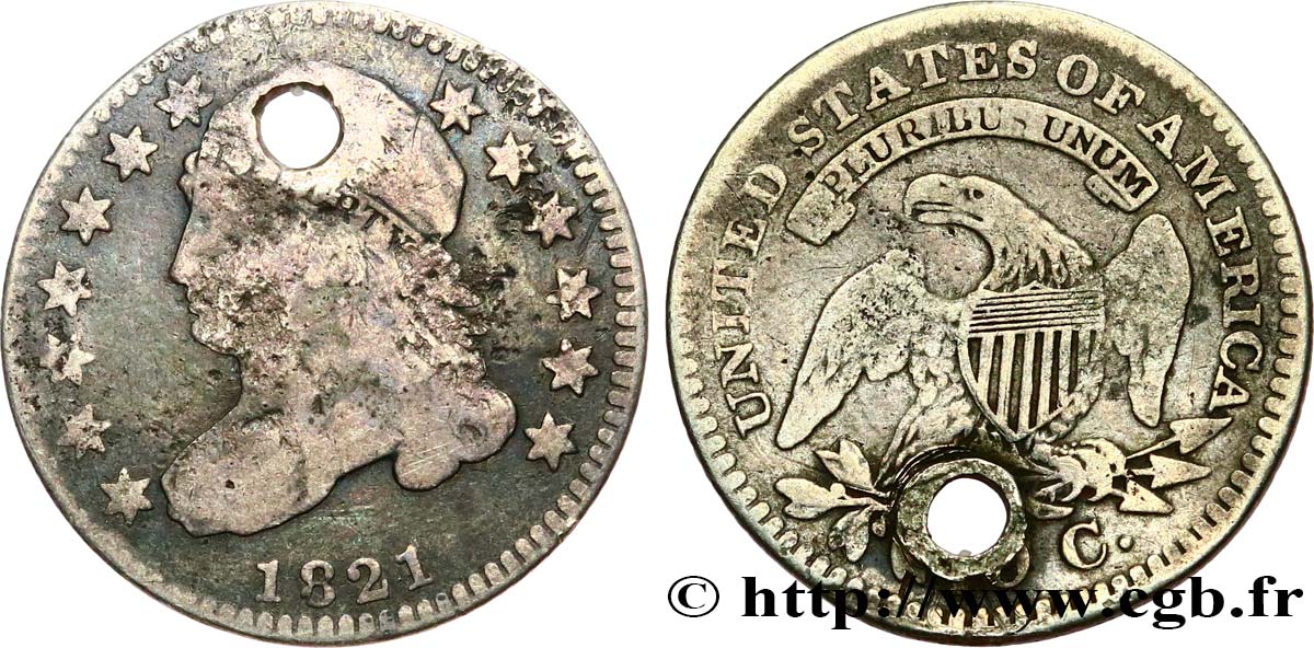 ESTADOS UNIDOS DE AMÉRICA 10 Cents (1 Dime) type “capped bust”  1821 Philadelphie RC+ 