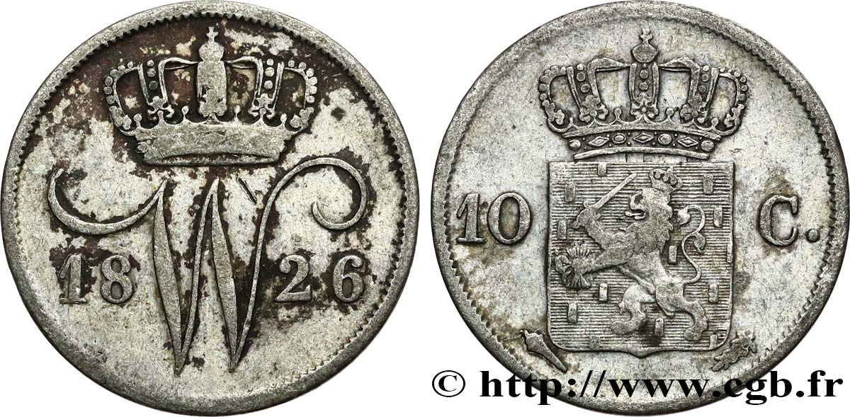 NETHERLANDS 10 Cents Guillaume Ier 1826 Utrecht VF 