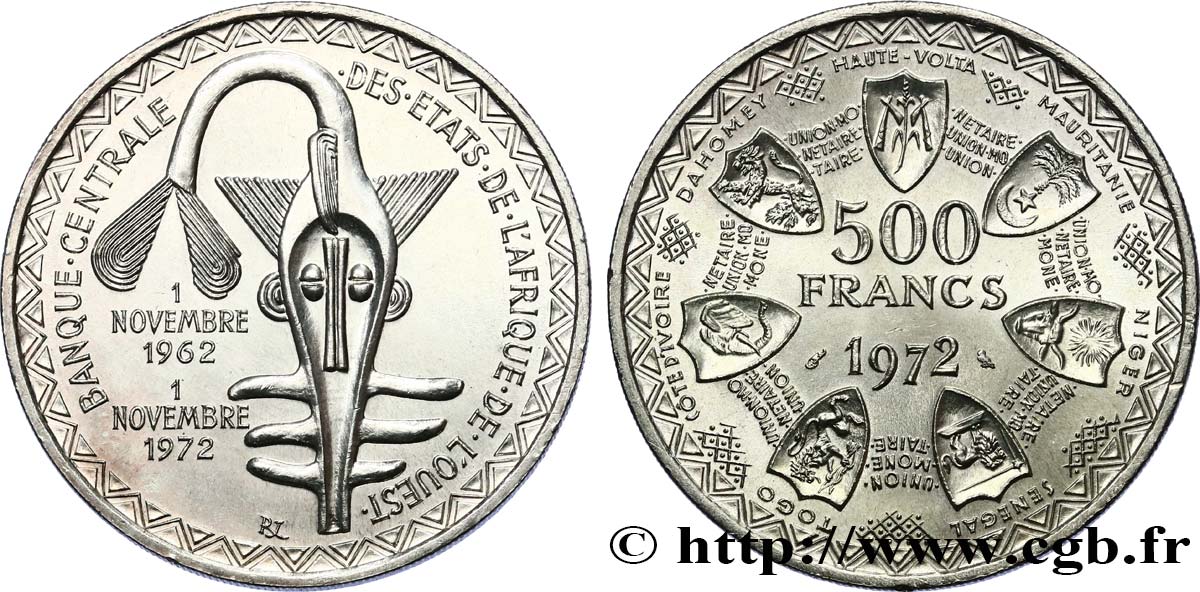 ÉTATS DE L AFRIQUE DE L OUEST (BCEAO) 500 Francs BCEAO 1972 Paris SPL 
