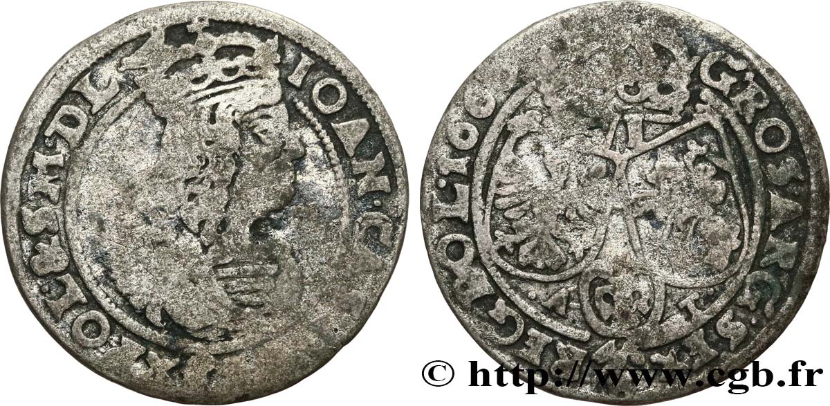 LITUANIE - JEAN CASIMIR II 6 Groszy (Groschen) Jean II Casimir Vasa 1666 Cracovie VF 