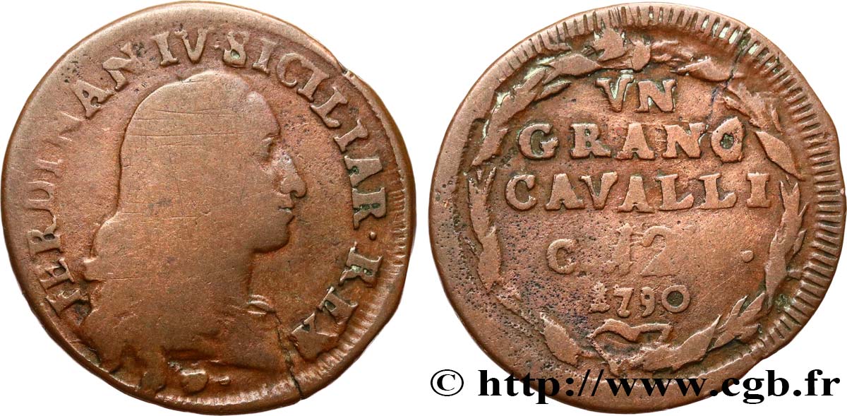 ITALIE - ROYAUME DE NAPLES 1 Grano de 12 Cavalli Ferdinand IV de Bourbon 1790 Naples B+ 