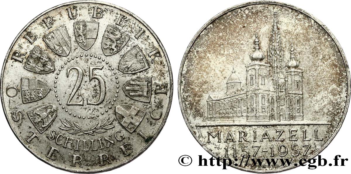 AUTRICHE 25 Schilling 800e anniversaire de Mariazell 1957  SUP 