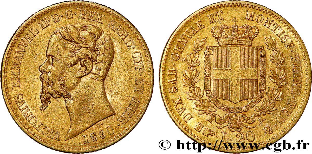 ITALY - KINGDOM OF SARDINIA - VICTOR-EMMANUEL II 20 Lire  1860 Turin XF 