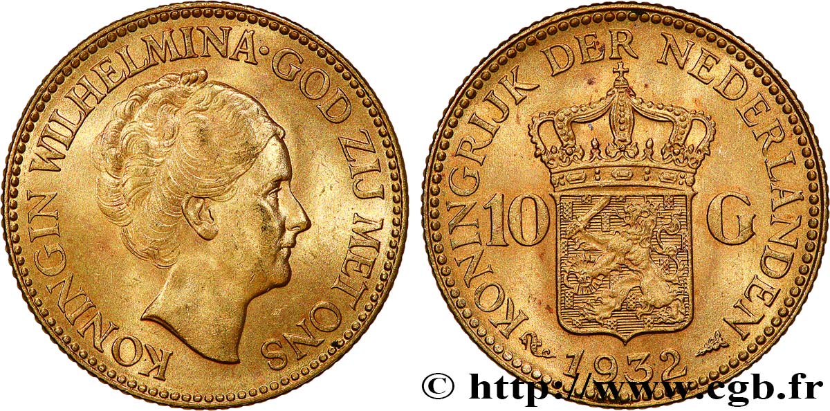 INVESTMENT GOLD 10 Gulden 4e type Wilhelmina 1932 Utrecht fST 