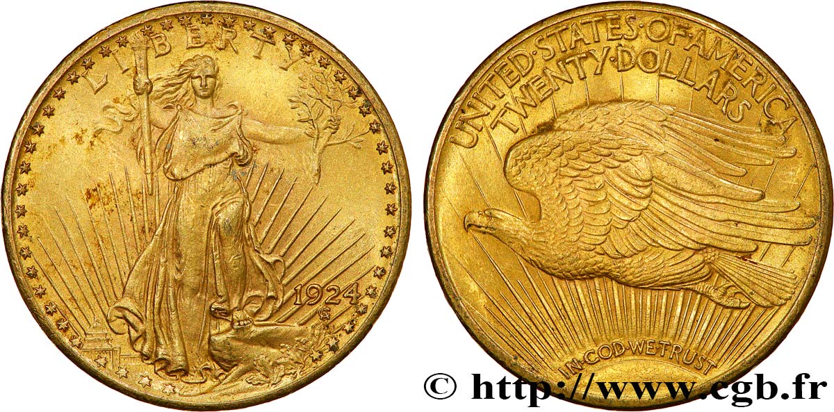 INVESTMENT GOLD 20 Dollars  Saint-Gaudens” 1924 Philadelphie EBC 