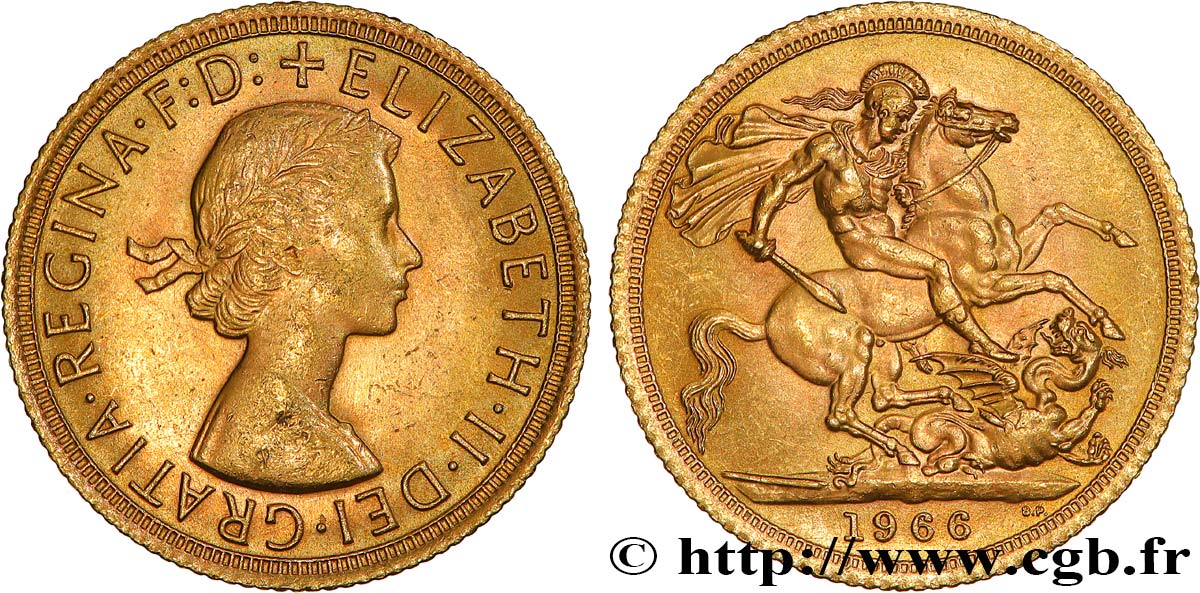 OR, PALLADIUM ET PLATINE INVESTISSEMENT 1 Souverain Élisabeth II 1966 Londres SPL 