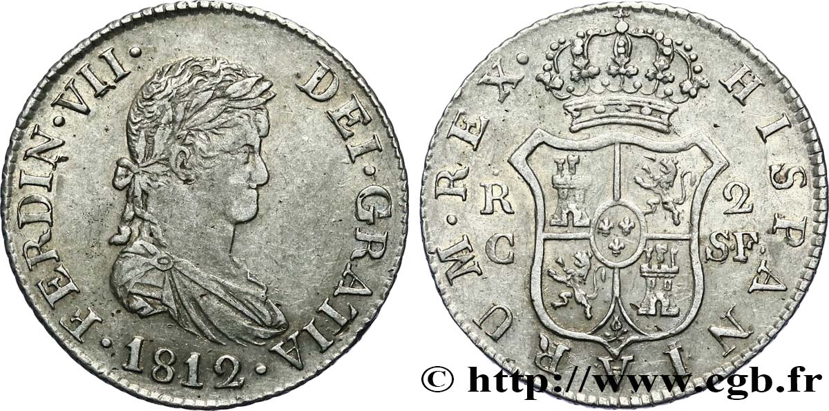 SPAIN 2 Reales Ferdinand VII 1812 Majorque XF 