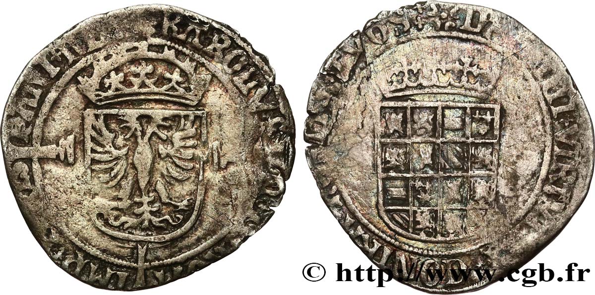 PAYS-BAS ESPAGNOLS - DUCHÉ DE BRABANT - CHARLES V DIT CHARLES QUINT Demi-réal n.d. Dordrecht TB+ 