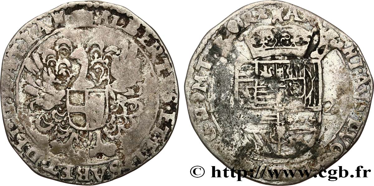 PAYS-BAS ESPAGNOLS - BRABANT - DUCHÉ DE BRABANT - ALBERT ET ISABELLE Escalin au paon 1621 Tournai MB 